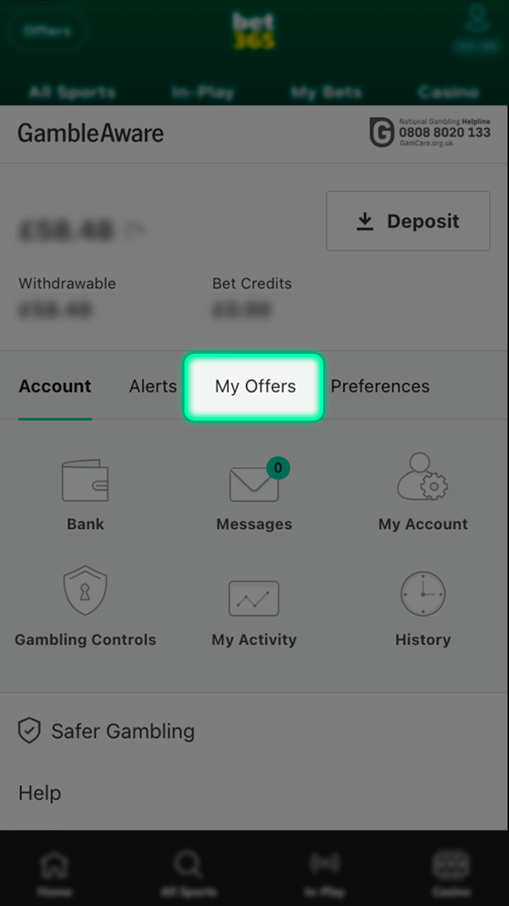 Start placing wagers with your active Bet365 bonus.