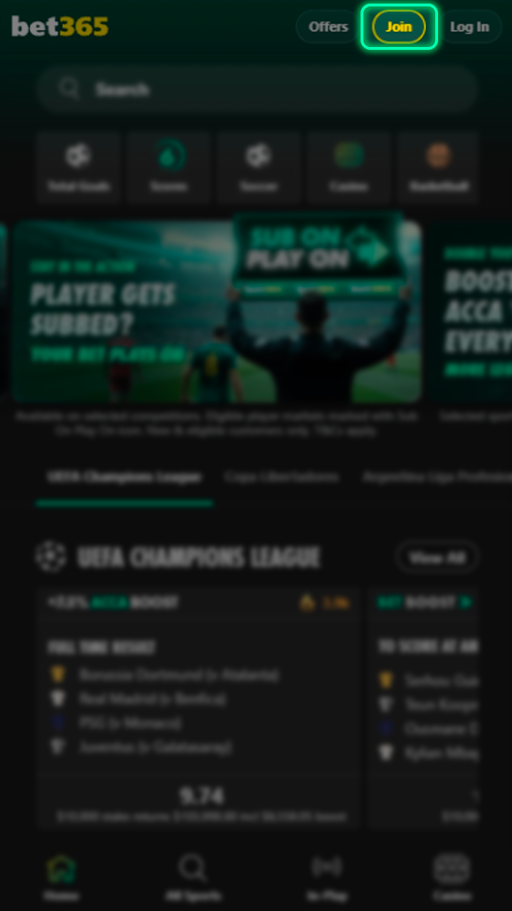 Go to registration by clicking on the button on the Bet365 main screen.