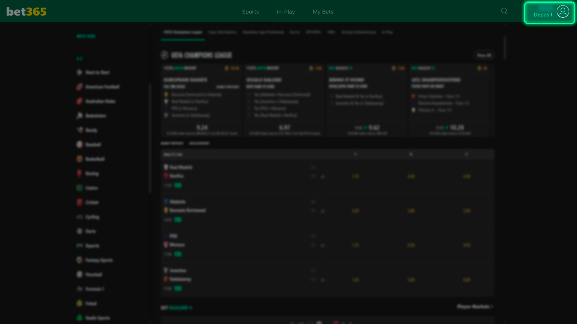 Add credits to your Bet365 balance instantly.