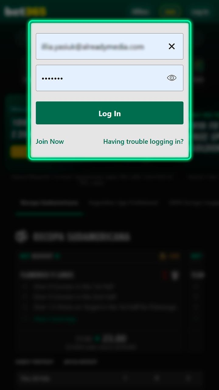 Access your secure personal profile on the Bet365 site.