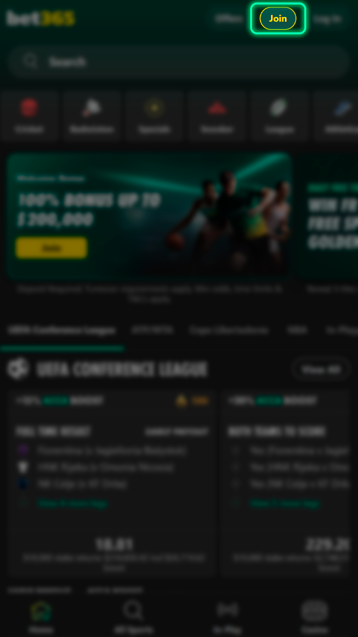 Click the join button to start your Bet365 sign-up.