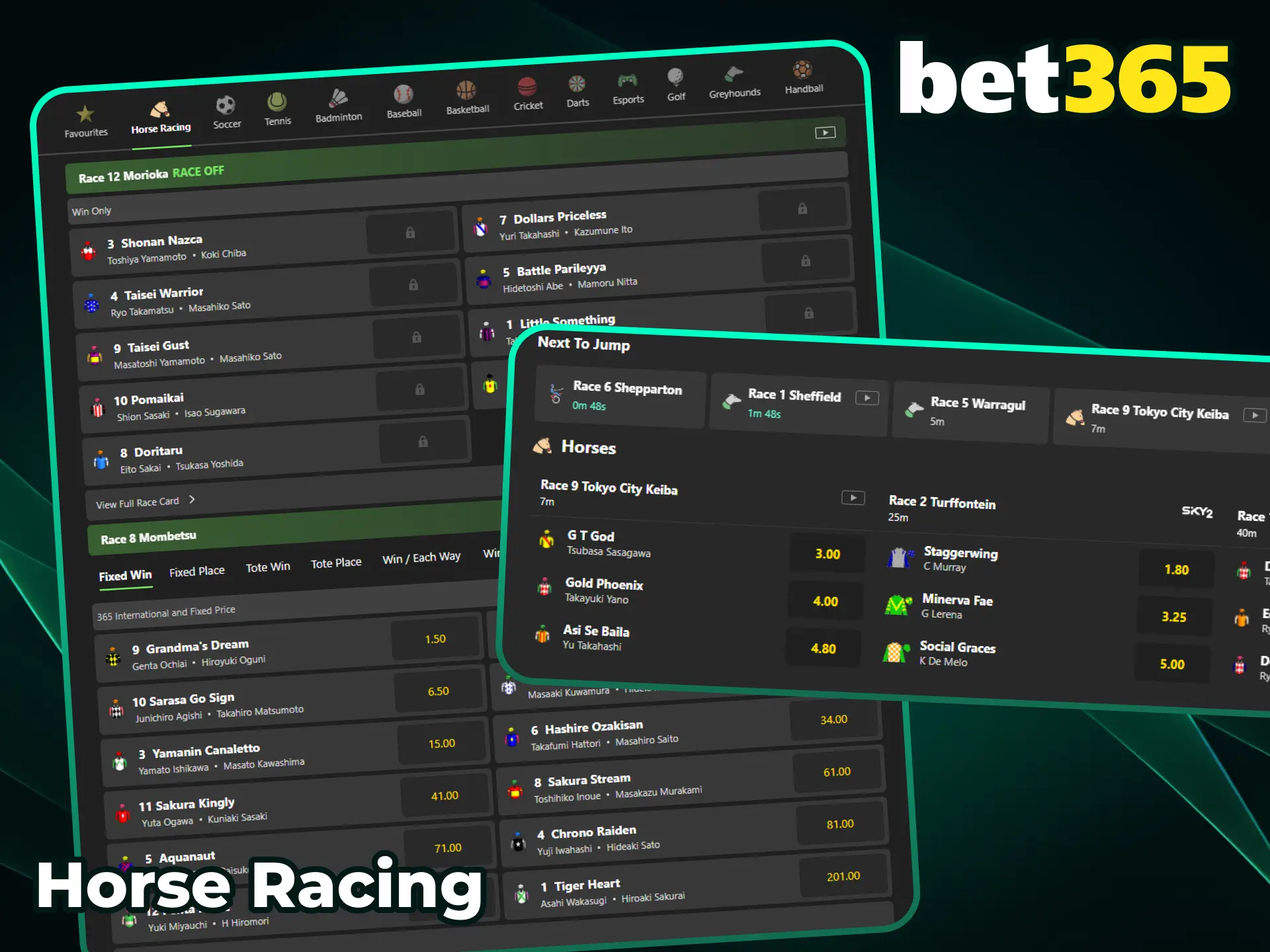 Place a wager on major horse racing events at Bet365.