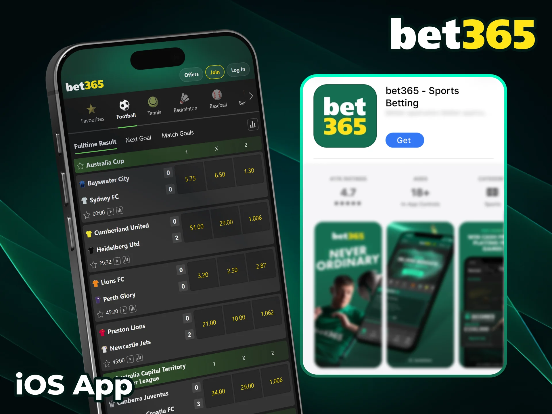 Install the official Bet365 iOS app for sports and casino.